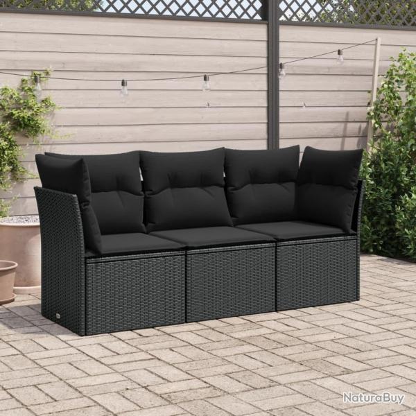 Salon de jardin 3 pcs avec coussins noir r�sine tress�e