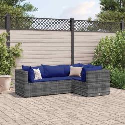 Salon de jardin 4 pcs avec coussins Gris R&eacute;sine tress&eacute;e