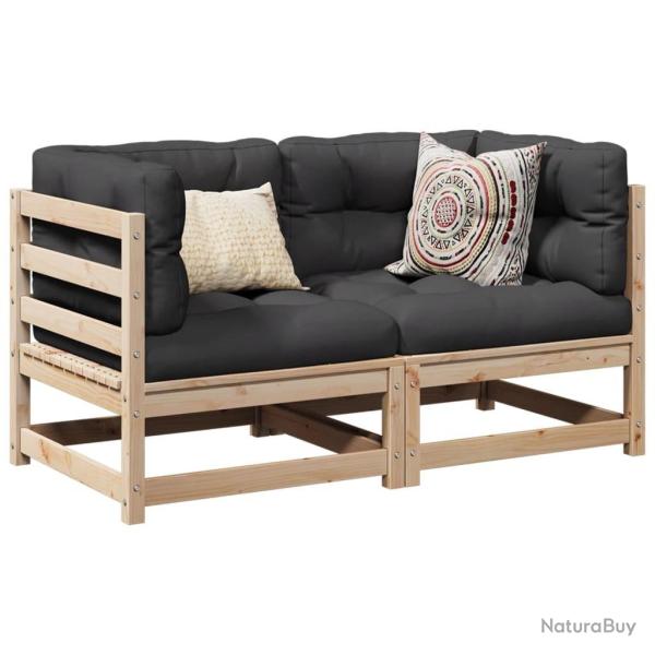 Salon de jardin 2 pcs avec coussins bois de pin massif alsavelo