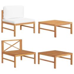 Salon de jardin 2 pcs avec coussins cr&egrave;me Bois de teck