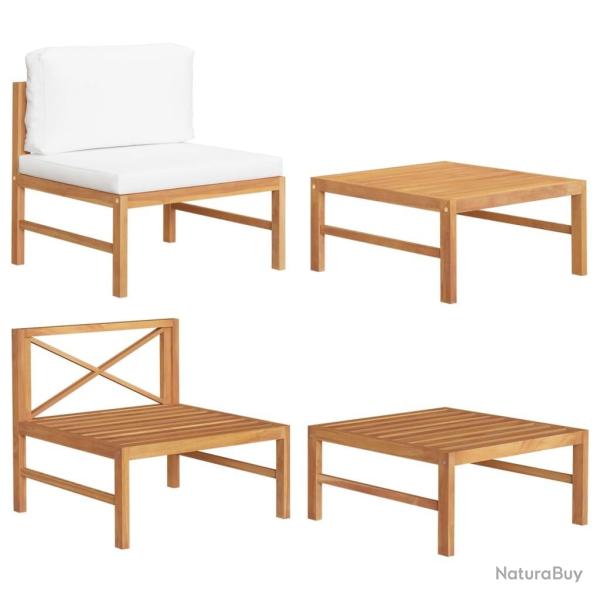 Salon de jardin 2 pcs avec coussins cr�me Bois de teck