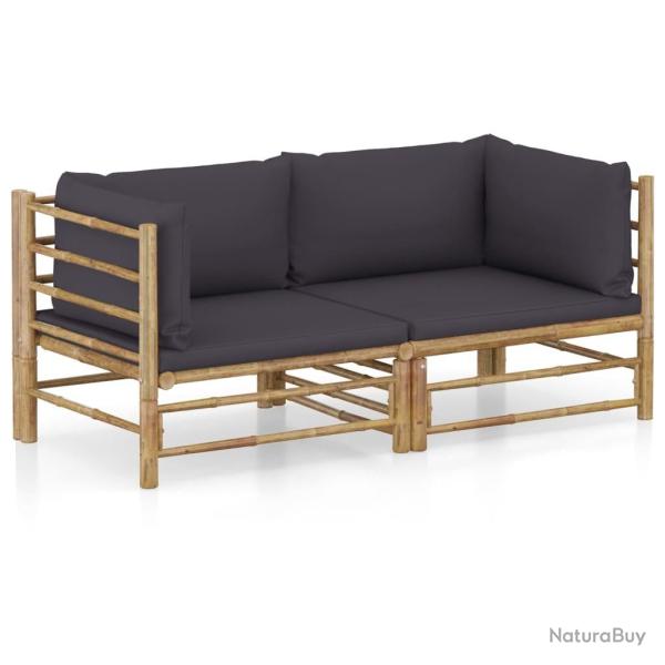 Salon de jardin 2 pcs avec coussins gris fonc� bambou