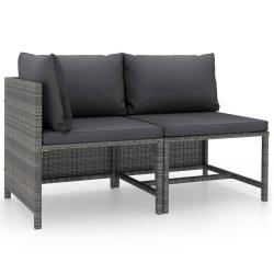 Salon de jardin 2 pcs avec coussins Gris R&eacute;sine tress&eacute;e