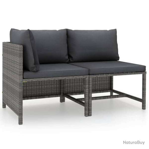 Salon de jardin 2 pcs avec coussins Gris R�sine tress�e