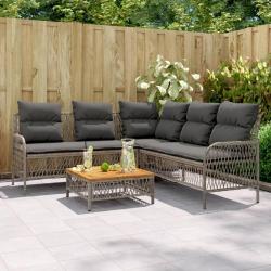 Salon de jardin 2 pcs avec coussins Gris R&eacute;sine tress&eacute;e alsavelo