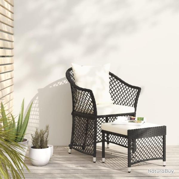 Salon de jardin 2 pcs avec coussins Noir R�sine tress�e alsavelo
