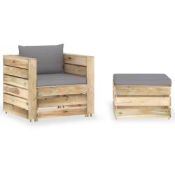 Salon de jardin 2 pcs avec coussins Bois impr&eacute;gn&eacute; de vert