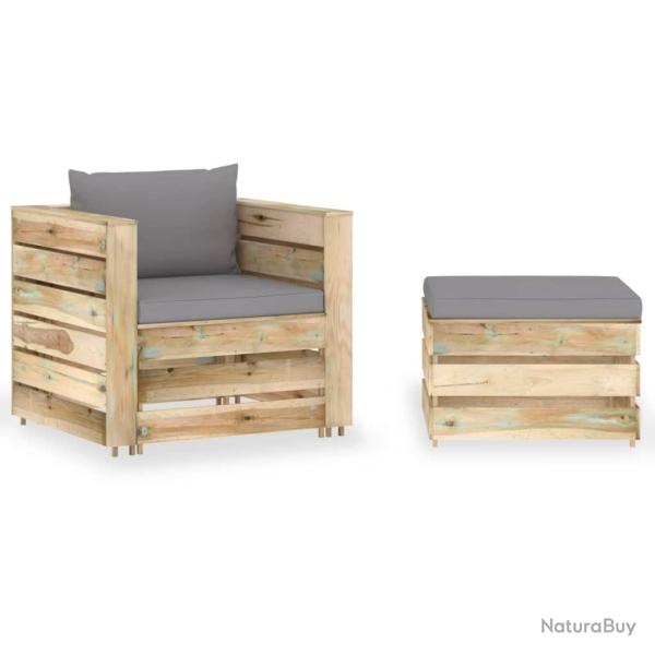Salon de jardin 2 pcs avec coussins Bois imprgn de vert alsavelo