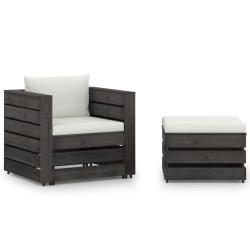 Salon de jardin 2 pcs avec coussins Bois impr&eacute;gn&eacute; de gris