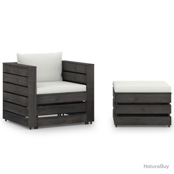 Salon de jardin 2 pcs avec coussins Bois impr�gn� de gris