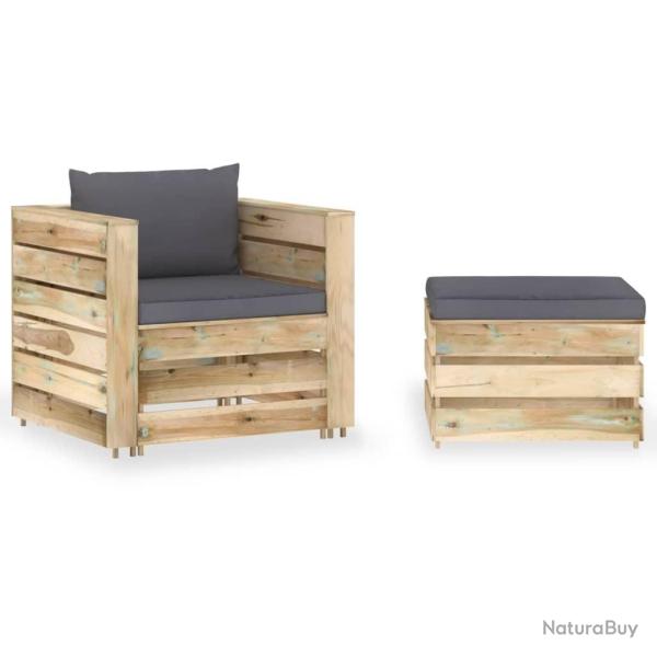 Salon de jardin 2 pcs avec coussins Bois impr�gn� de vert alsavelo