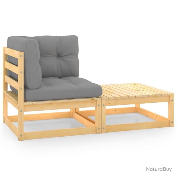 Salon de jardin 2 pcs avec coussins Bois de pin massif