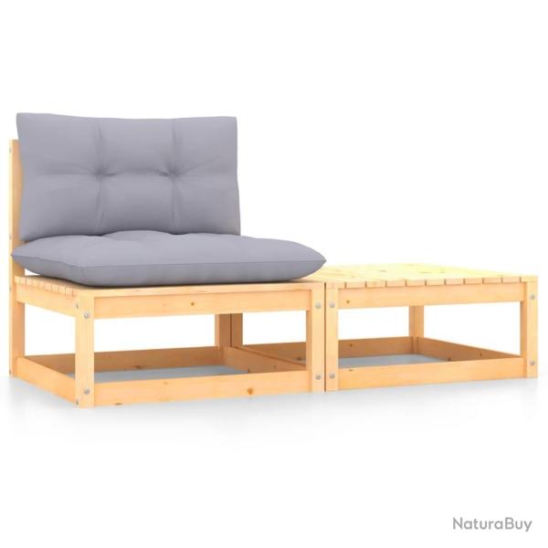Salon de jardin 2 pcs avec coussins Bois de pin massif