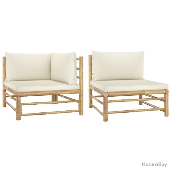 Salon de jardin 2 pcs avec coussins blanc cr�me Bambou