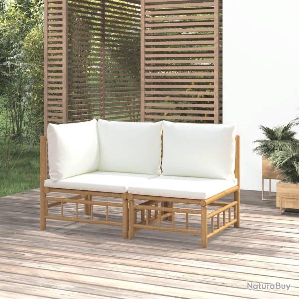 Salon de jardin 2 pcs avec coussins blanc cr�me bambou