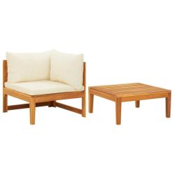 Salon de jardin 2 pcs avec coussins blanc cr&egrave;me Bois d'acacia