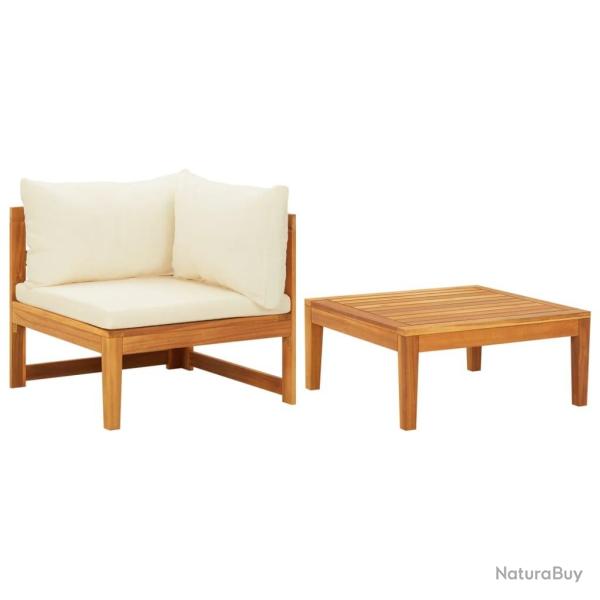 Salon de jardin 2 pcs avec coussins blanc cr�me Bois d'acacia
