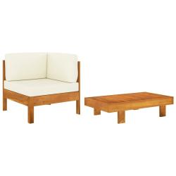 Salon de jardin 2 pcs avec coussins blanc cr&egrave;me Bois d'acacia