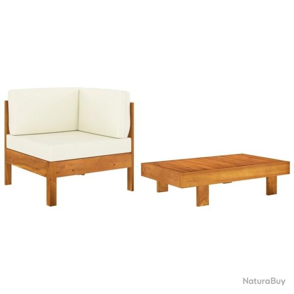 Salon de jardin 2 pcs avec coussins blanc cr�me Bois d'acacia