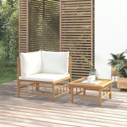 Salon de jardin 2 pcs avec coussins blanc cr&egrave;me bambou