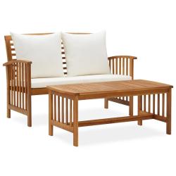 Salon de jardin 2 pcs avec coussins bois d'acacia solide alsavelo