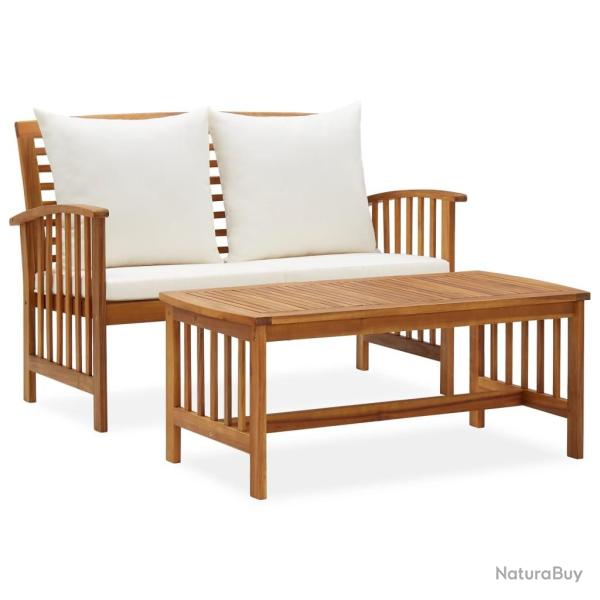 Salon de jardin 2 pcs avec coussins bois d'acacia solide alsavelo