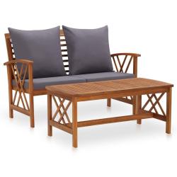 Salon de jardin 2 pcs avec coussins bois d'acacia solide