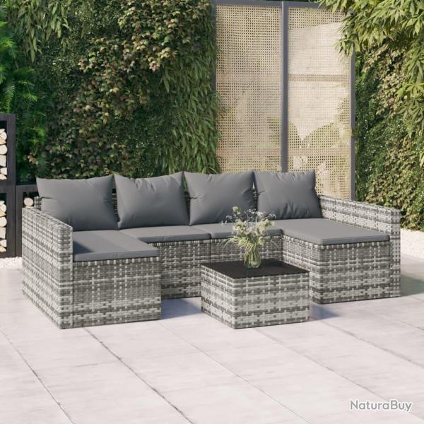 Salon de jardin 2 pcs avec coussins Gris R�sine tress�e alsavelo
