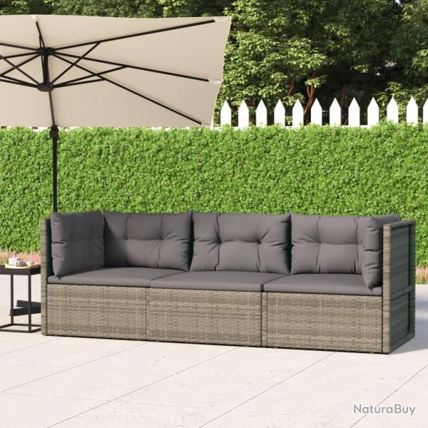 Salon de jardin 3 pcs avec coussins Gris R�sine tress�e alsavelo