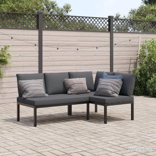 Salon de jardin 2 pcs avec coussins noir aluminium alsavelo