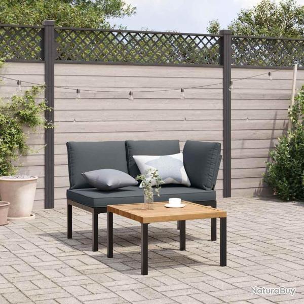 Salon de jardin 2 pcs avec coussins noir aluminium alsavelo