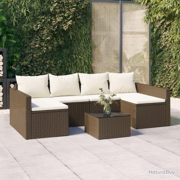 Salon de jardin 2 pcs avec coussins Marron Rsine tresse alsavelo