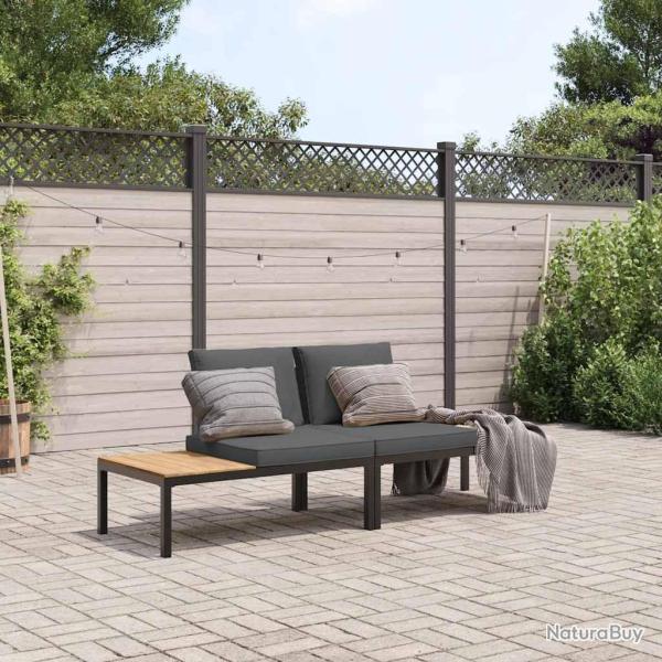 Salon de jardin 2 pcs avec coussins noir aluminium