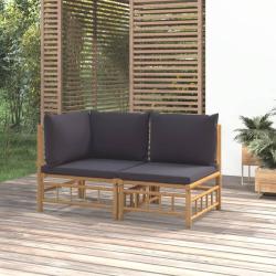 Salon de jardin 2 pcs avec coussins gris fonc&eacute; bambou