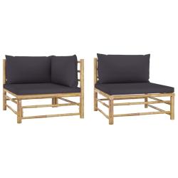 Salon de jardin 2 pcs avec coussins gris fonc&eacute; Bambou
