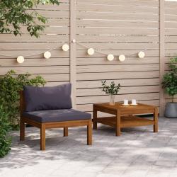 Salon de jardin 2 pcs avec coussins gris fonc&eacute; Bois d'acacia