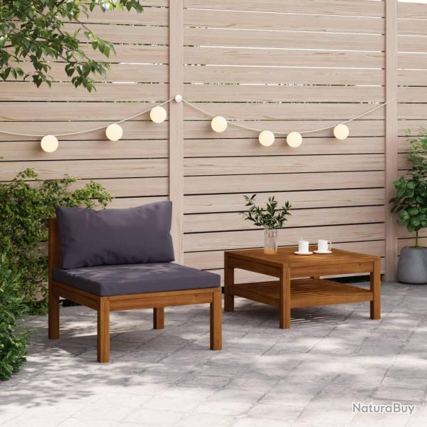 Salon de jardin 2 pcs avec coussins gris fonc� Bois d'acacia
