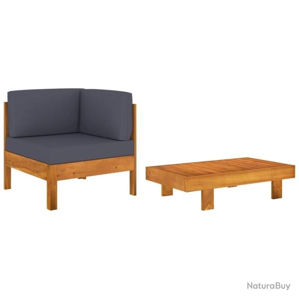 Salon de jardin 2 pcs avec coussins gris fonc� Bois d'acacia