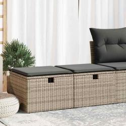 Salon de jardin 2 pcs avec coussins gris r&eacute;sine tress&eacute;e acacia