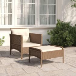 Salon de jardin 2 pcs avec coussins Marron R&eacute;sine tress&eacute;e alsavelo