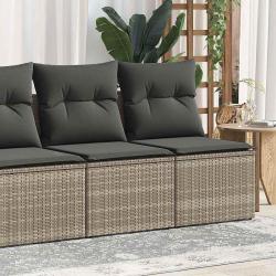 Salon de jardin 2 pcs avec coussins gris r&eacute;sine tress&eacute;e acacia