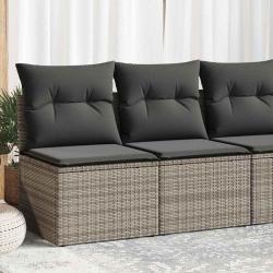 Salon de jardin 2 pcs avec coussins gris r&eacute;sine tress&eacute;e acacia