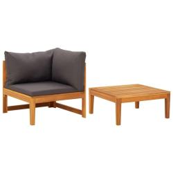 Salon de jardin 2 pcs avec coussins gris fonc&eacute; Bois d'acacia
