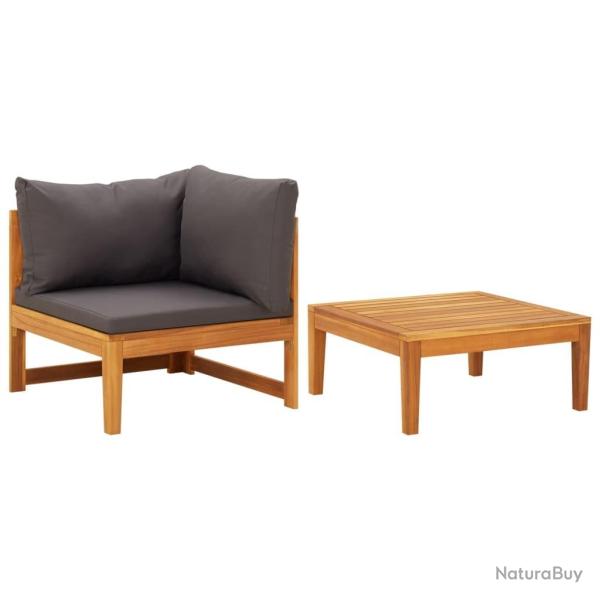 Salon de jardin 2 pcs avec coussins gris fonc� Bois d'acacia