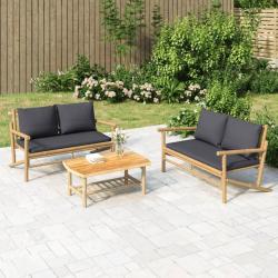 Salon de jardin 2 pcs avec coussins gris fonc&eacute; bambou