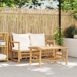 Salon de jardin 2 pcs avec coussins bambou