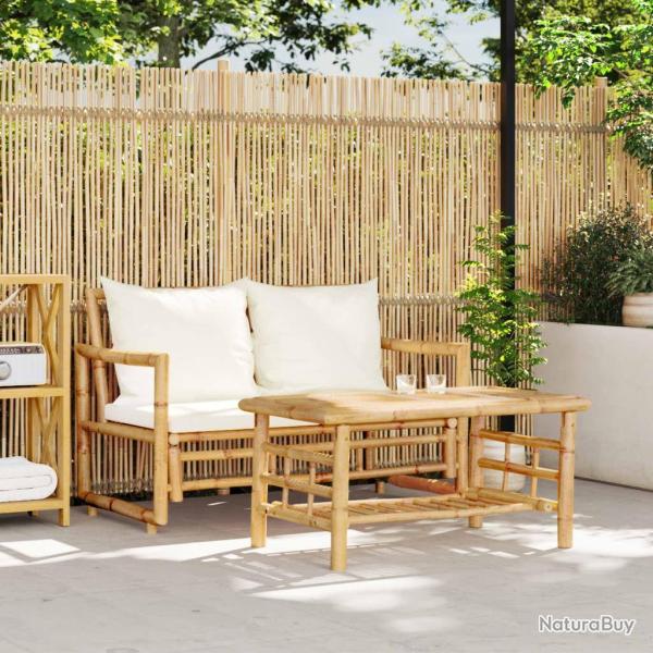 Salon de jardin 2 pcs avec coussins bambou