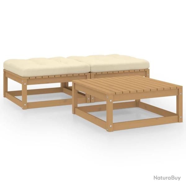 Salon de jardin 3 pcs avec coussins Bois de pin massif