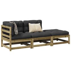 Salon de jardin 3 pcs avec coussins bois de pin impr&eacute;gn&eacute;