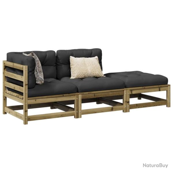 Salon de jardin 3 pcs avec coussins bois de pin impr�gn�